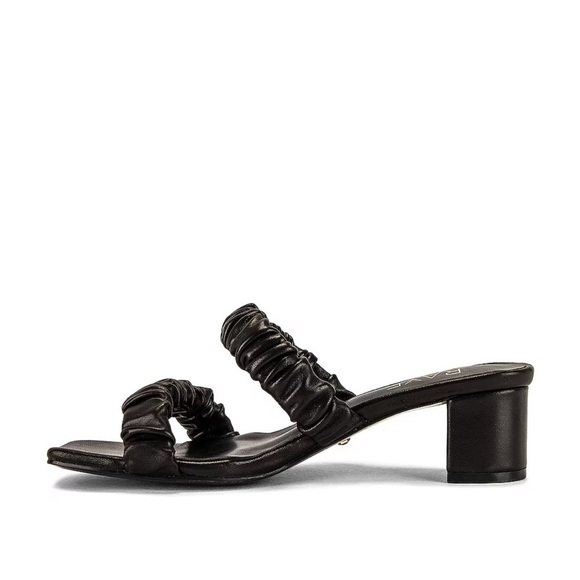 Revolve Raye Posh Sandals Ruched Two Strap Black Leather Block Heel Mule Size 9 - Picture 7 of 14